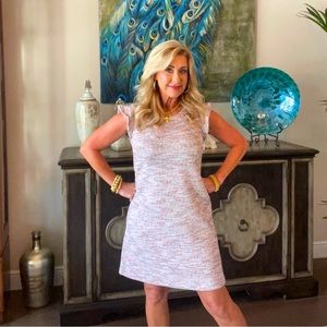 Ann Taylor Loft tweed mini ruffle flutter sleeve dress